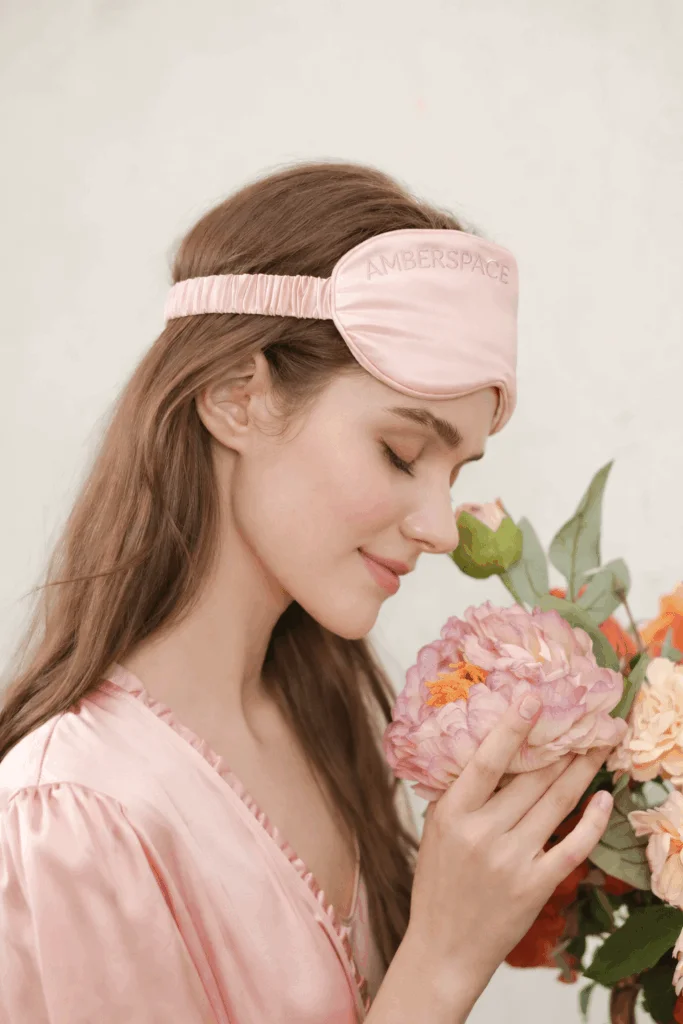 AMBERSPACE Antifaz para Dormir 100% Seda de Morera 22 Momme Rosa Sakura
