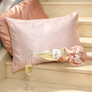 AMBERSPACE Funda de Almohada Seda de Morera 22 Momme Amber Gold y Rosa Sakura